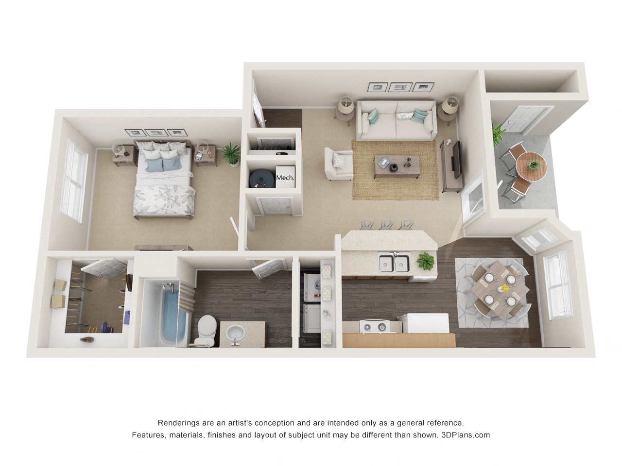 Floor plan for 1 bed, 1 bath
